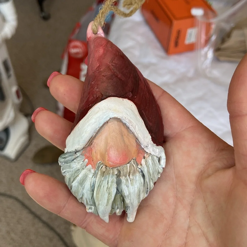 Red and White Santa mussel seashell ornament hand made with love